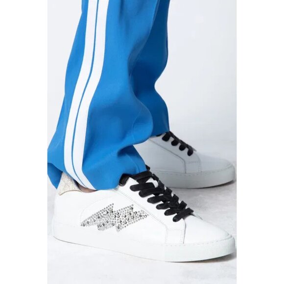 Zadig et Voltaire ZV1747 low crystal silver laces La Flash sneakers - Picture 1 of 8